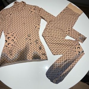MARINE SERRE beige/black graphic pattern print long sleeves w/matching tights